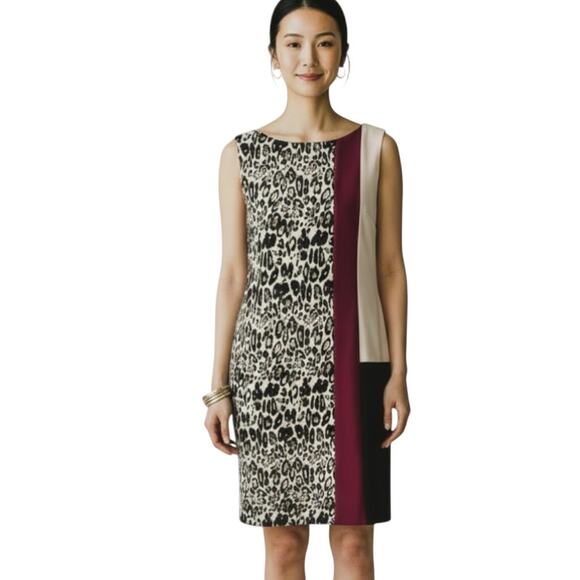 Ann Taylor Sleeveless Animal Print Colorblock Sheath Dress 12P EUC - Picture 8 of 9